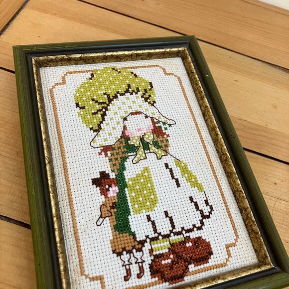 Holly Hobbie Style Cross Stitch Framed Embroidery Picture Vintage WonderArt Lucy - Picture 5 of 6